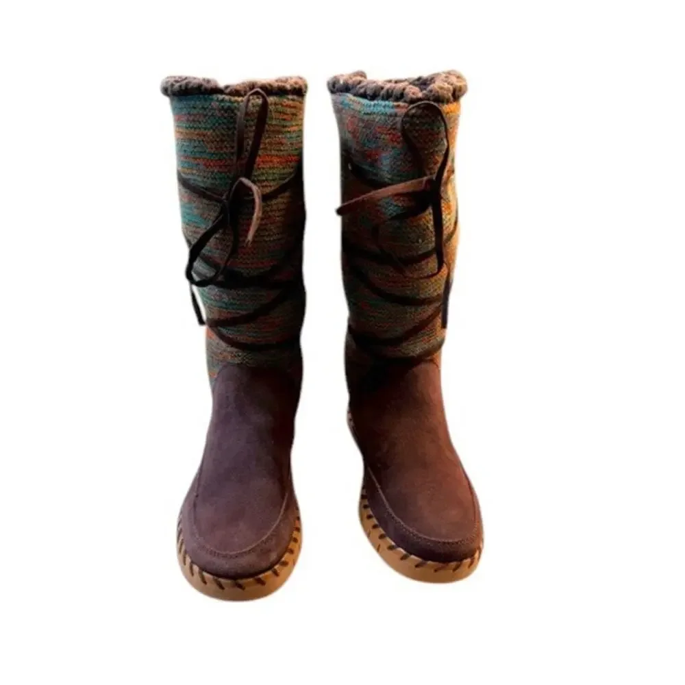 Muk Luks Flexi New York Tall Boots Women’s 9 Chocolate Suede Faux Fur